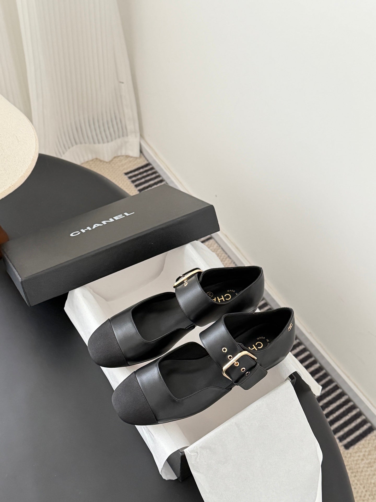 CC 2026 Mary Janes Black Canvas Calfskin 675828