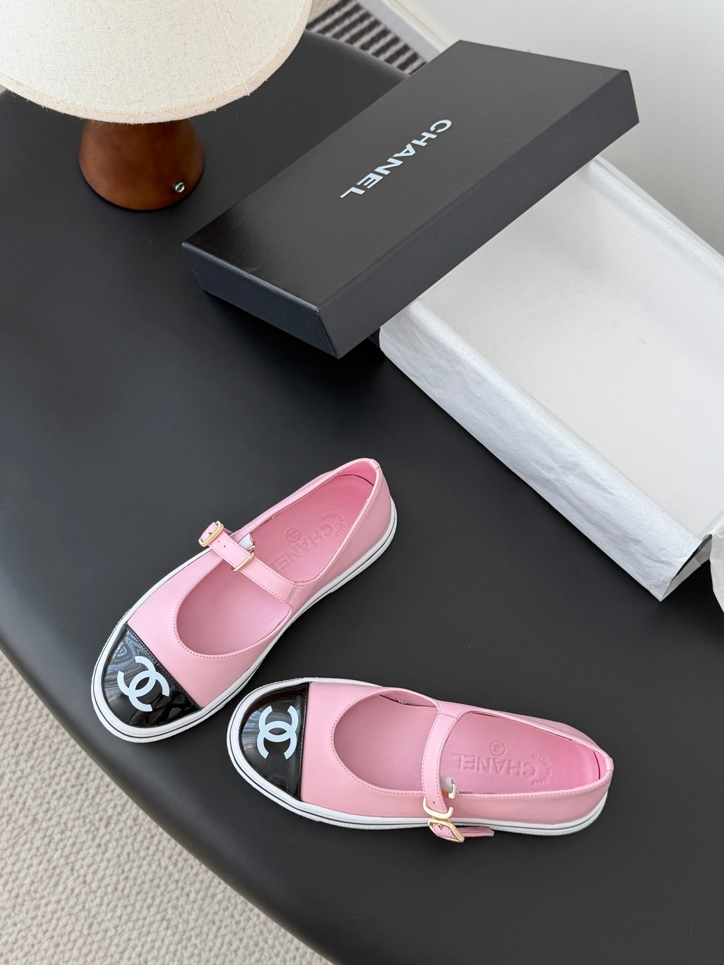CC 26P Mary Jane Black Pink Patent Leather Lambskin 670808