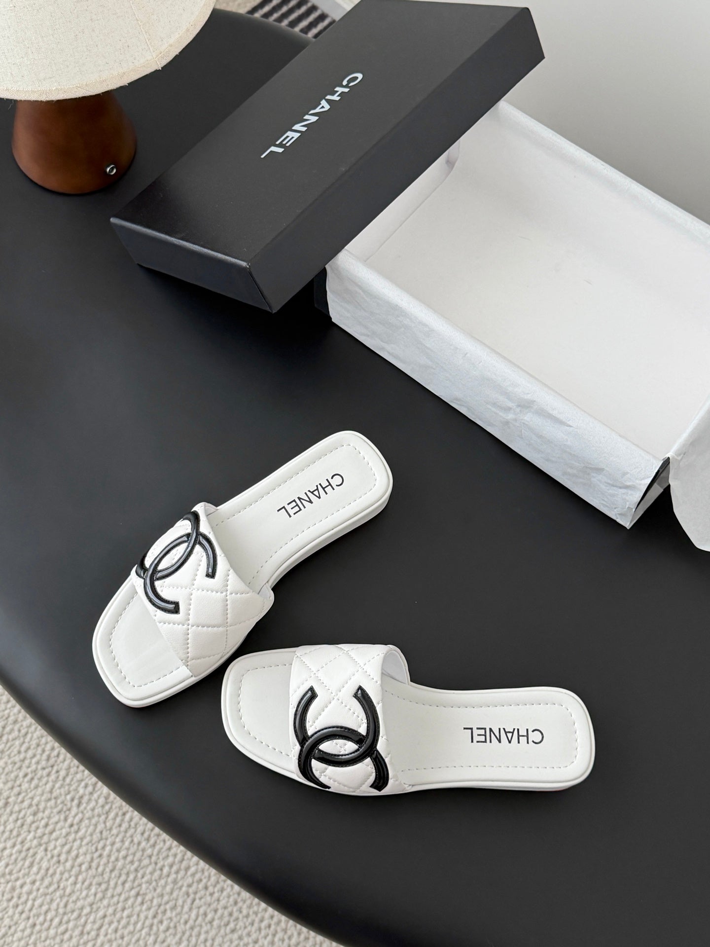 CC 26K Cambon Slippers White Lambskin 670824