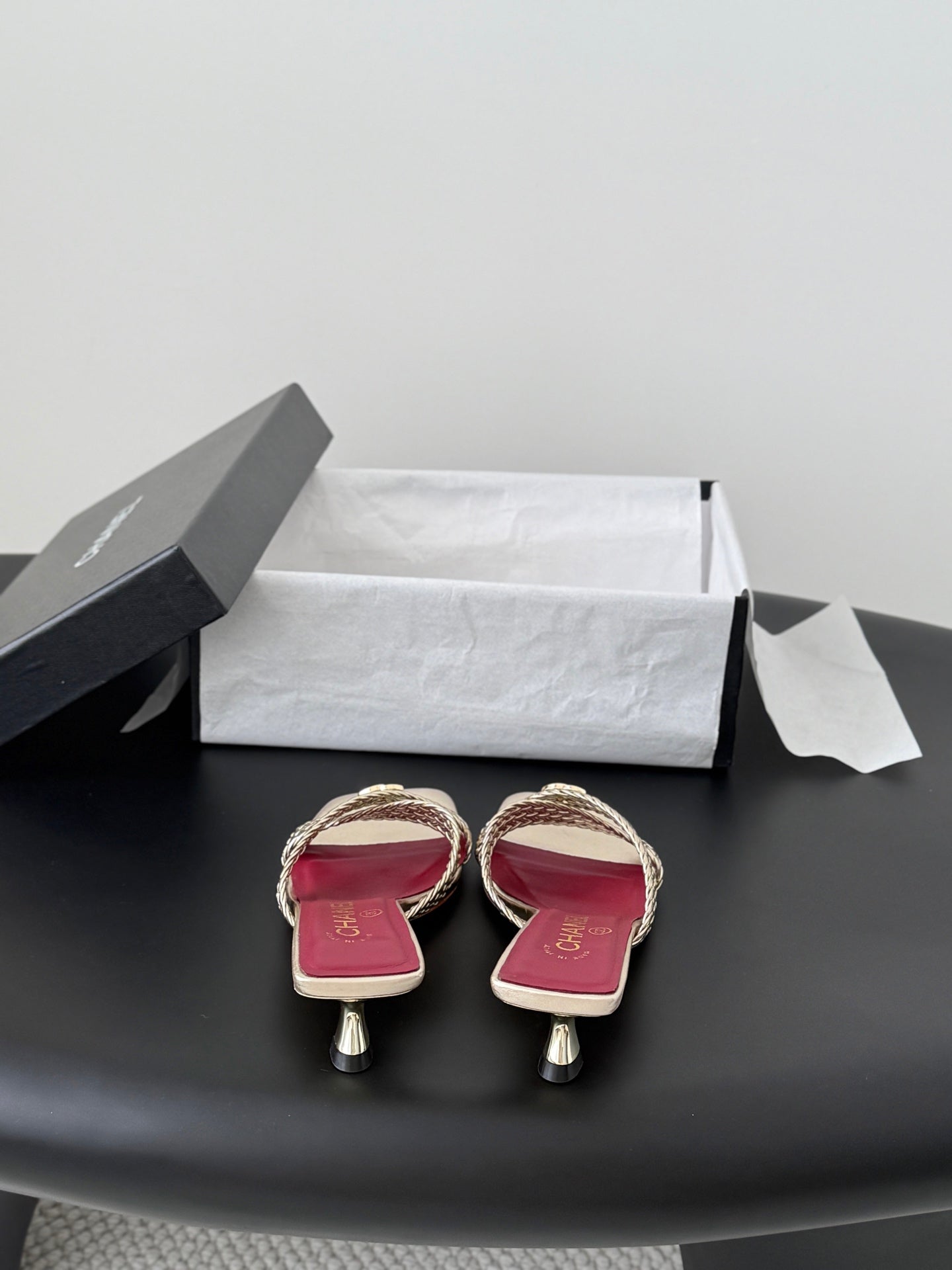 CC 26s Cross Slippers Burgundy Gold Lambskin 914972