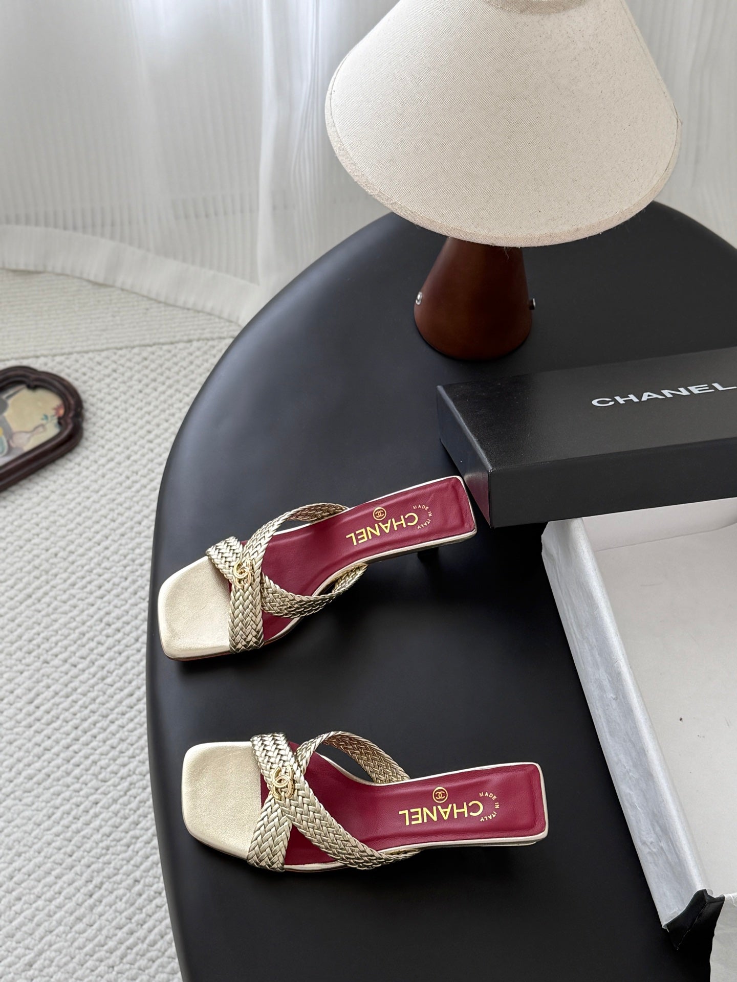 CC 26s Cross Slippers Burgundy Gold Lambskin 914972
