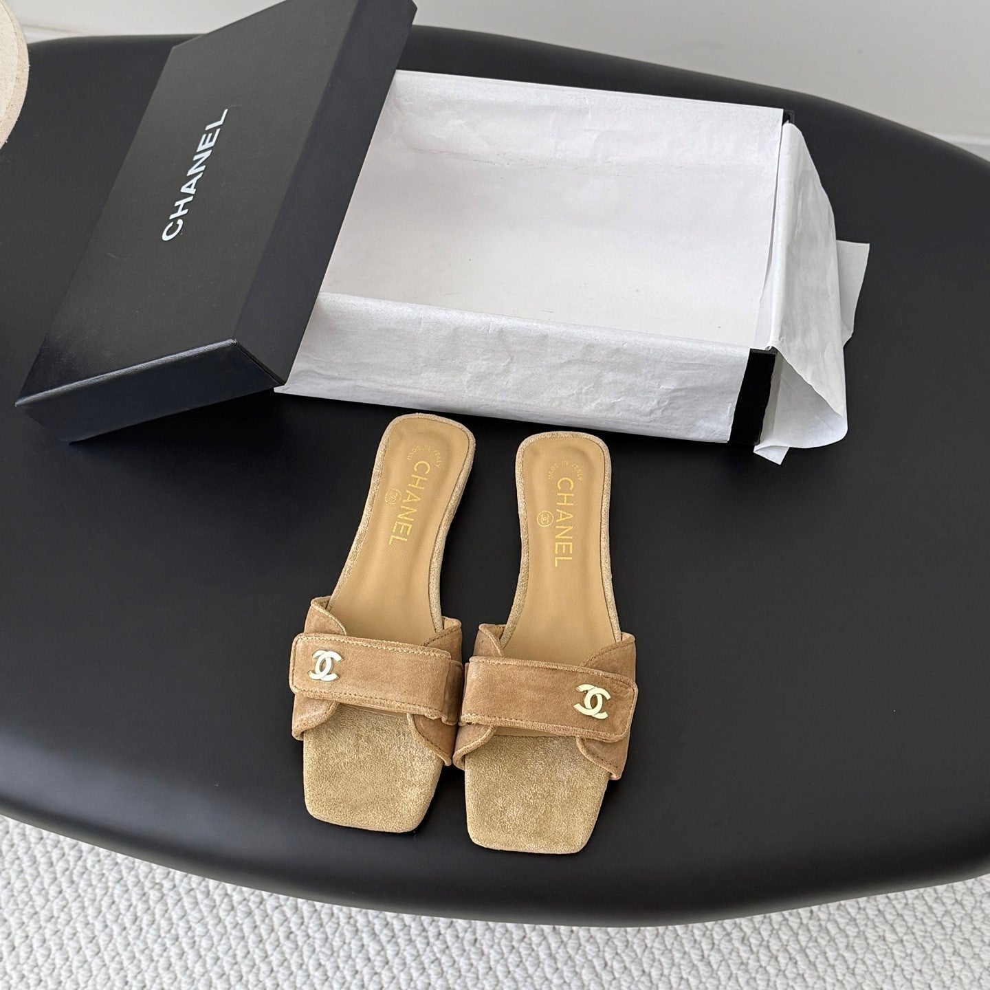 CC 26s Buckle Slippers Brown Suede 829743