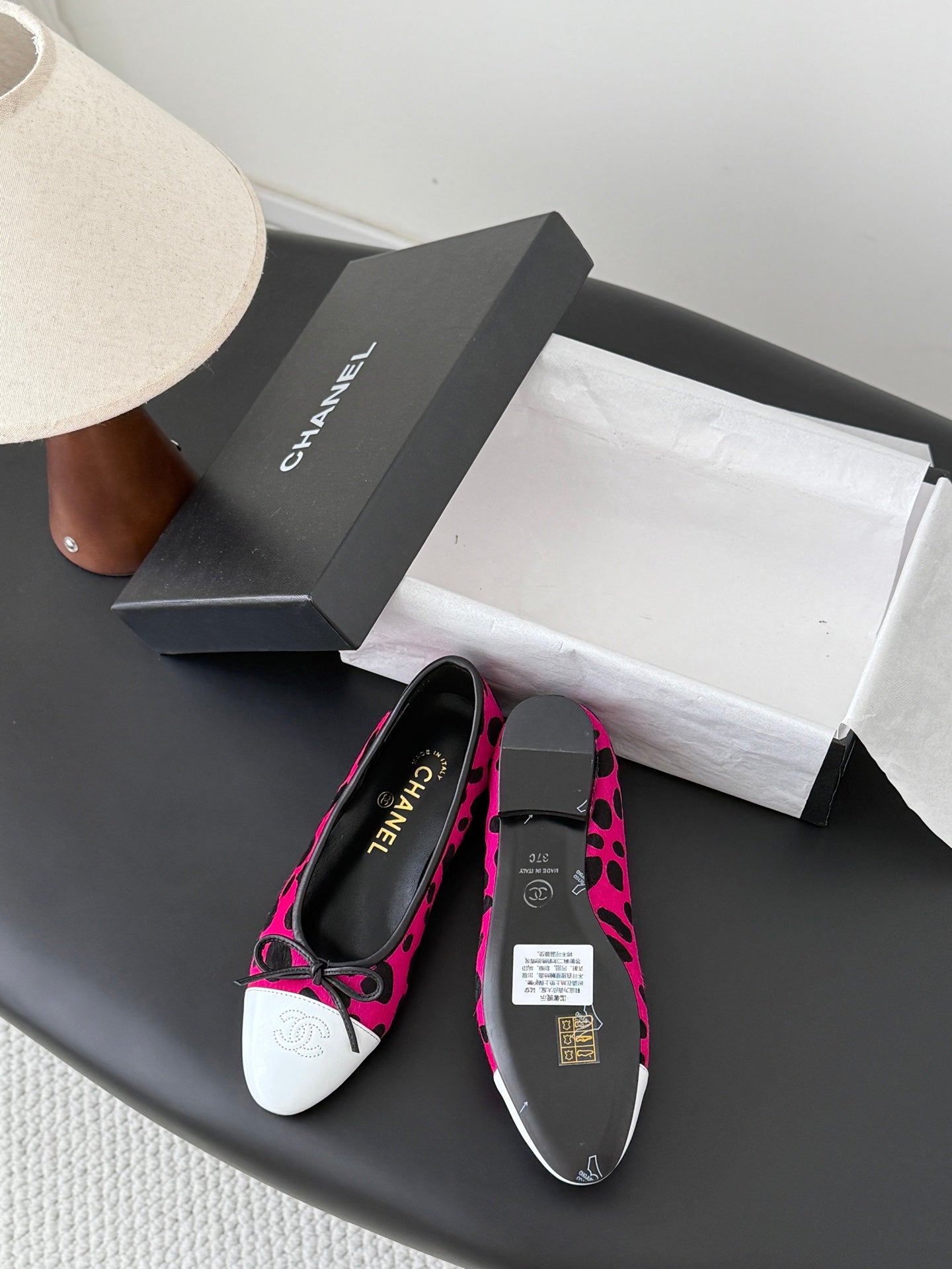 CC 26s Ballerina Flats Hot Pink Black Pony Hair Calfskin 914546