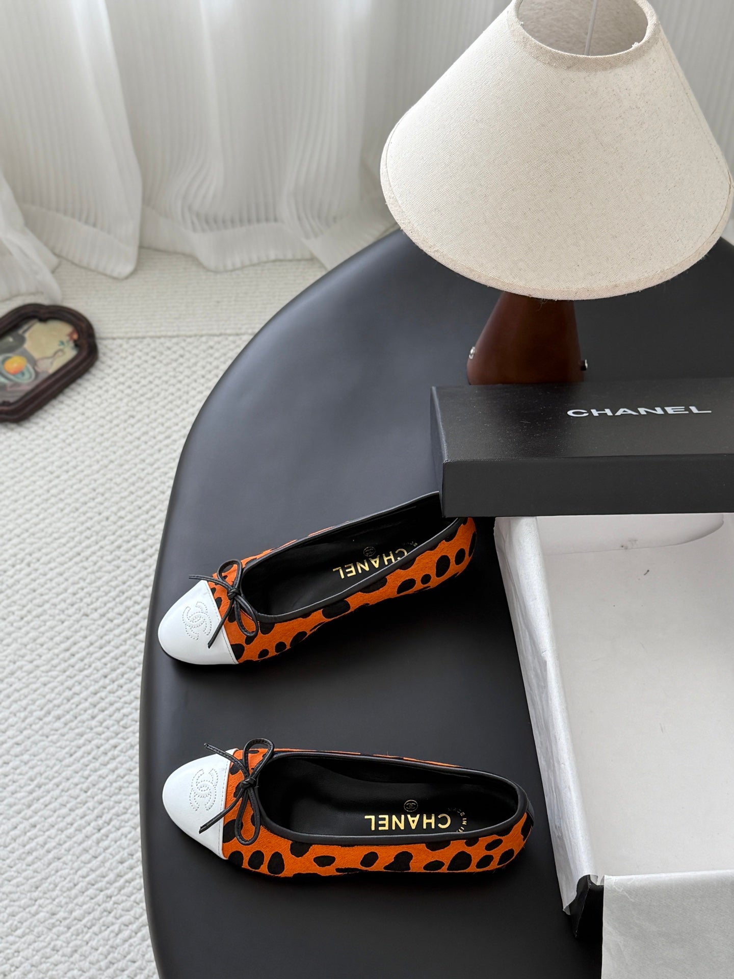CC 26s Ballerina Flats Black Orange Pony Hair Calfskin 914550