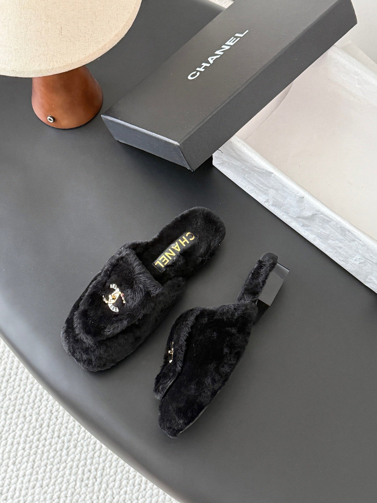 CC 26s Shearling Mules Black Gold 127705