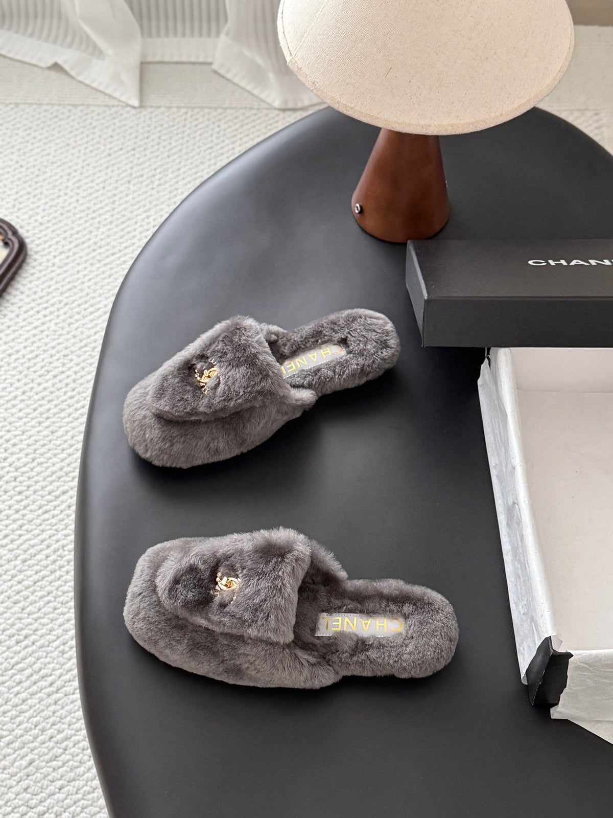 CC 26s Shearling Mules Grey Gold 127706