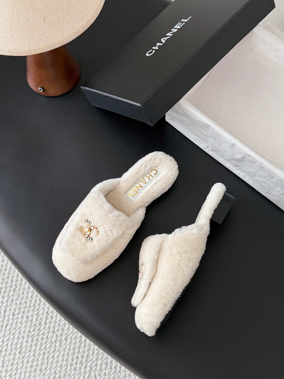 CC 26s Shearling Mules White Gold 127708