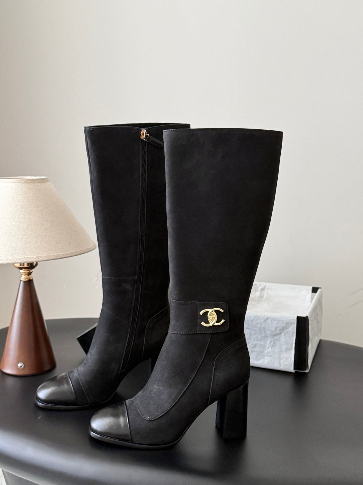 CC 26s Knee High Boots Black Black Suede 127796