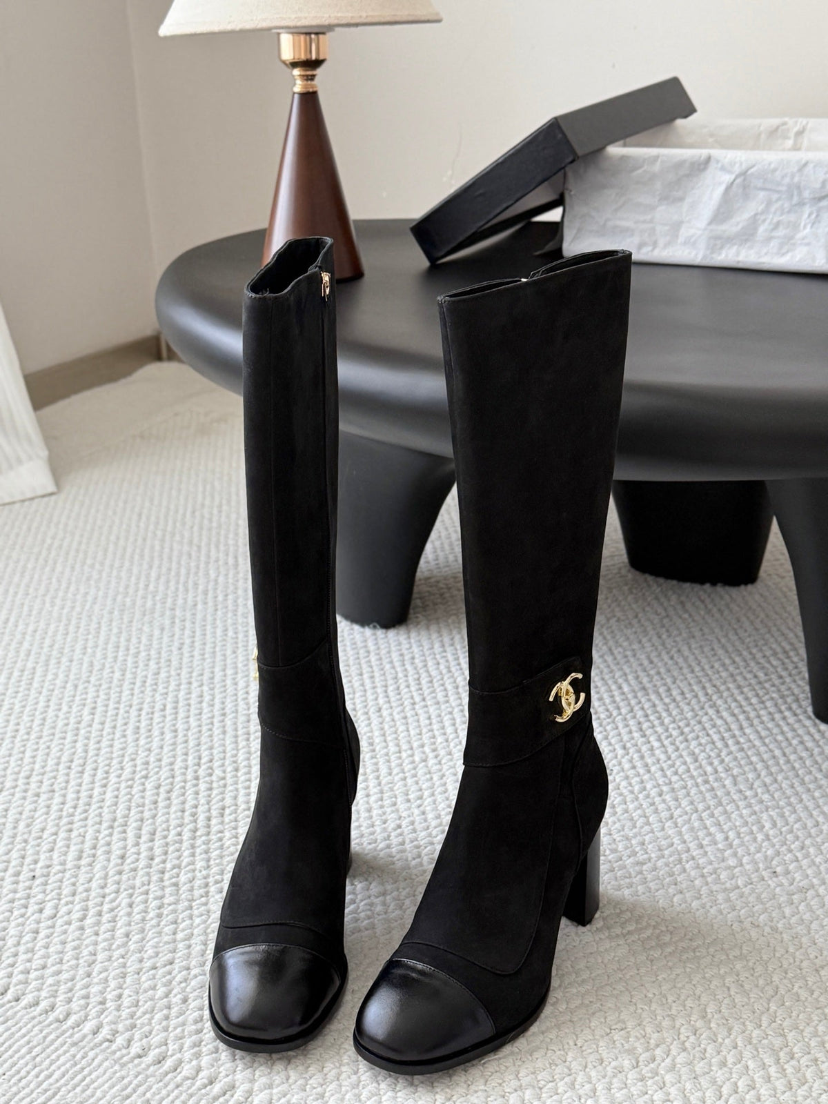 CC 26s Knee High Boots Black Black Suede 127796