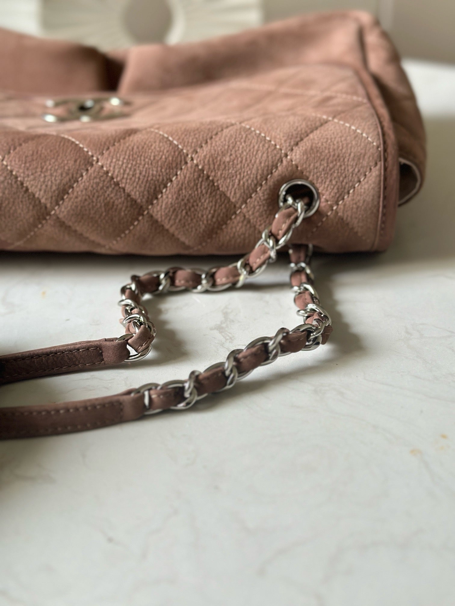 CC Double-Pocket Messenger Bag Brown Lambskin Quilted