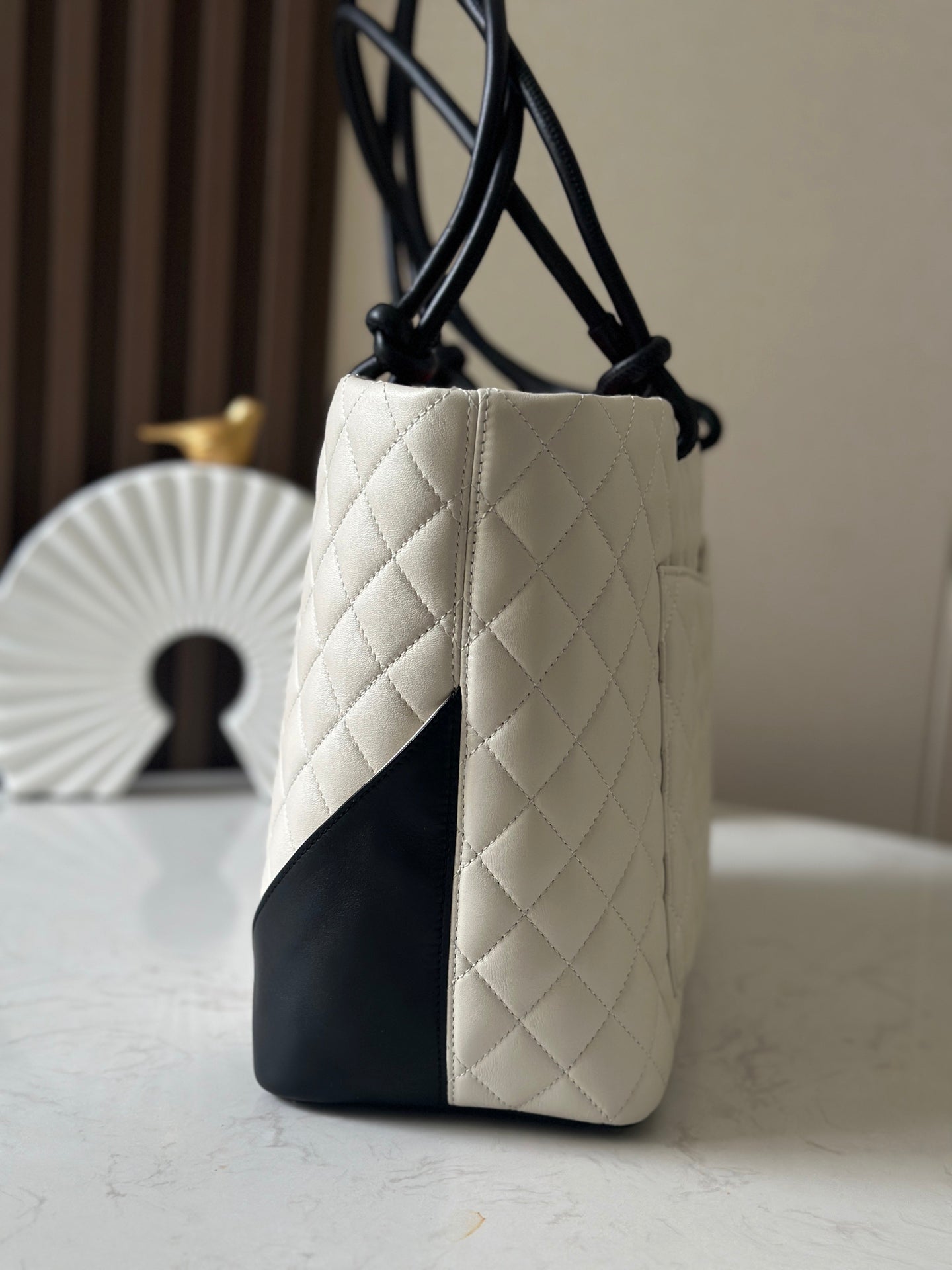 Chanel 25s Cambon Ligne Tote Bag 30cm In White Mix Black Calfskin