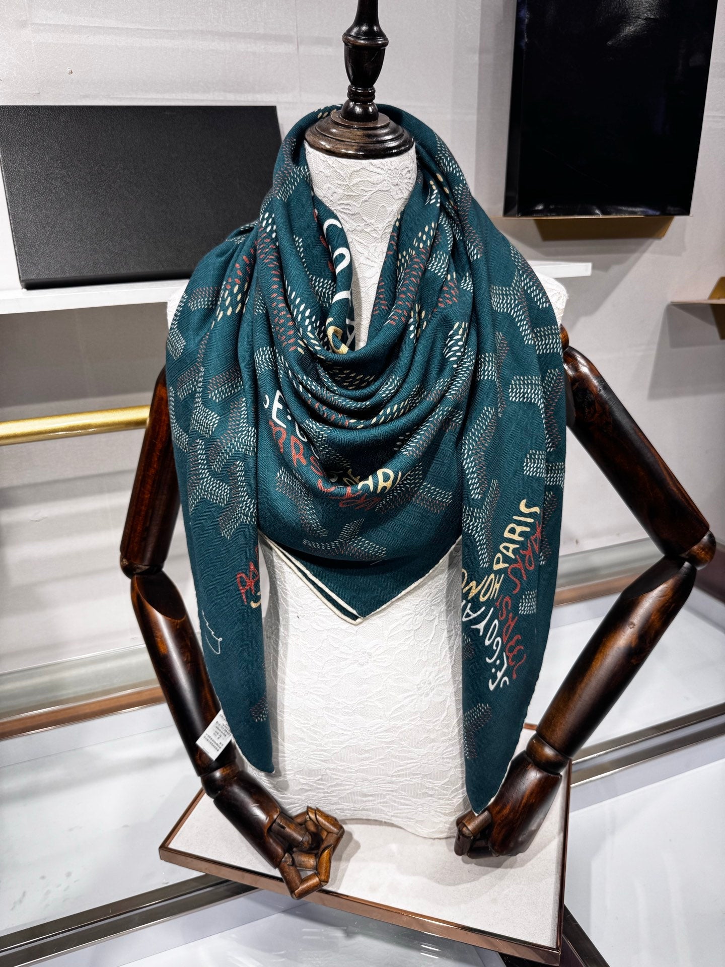 Goyard Shawl Scarf 140x140cm Teal Green Twill Silk 209993