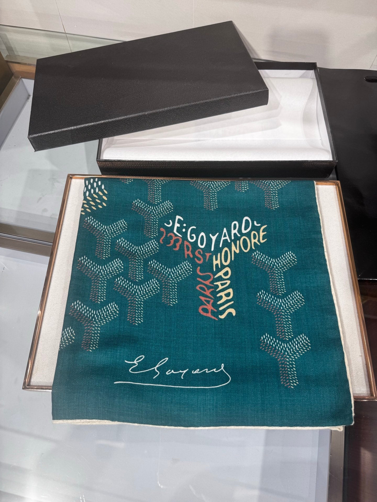 Goyard Shawl Scarf 140x140cm Teal Green Twill Silk 209993