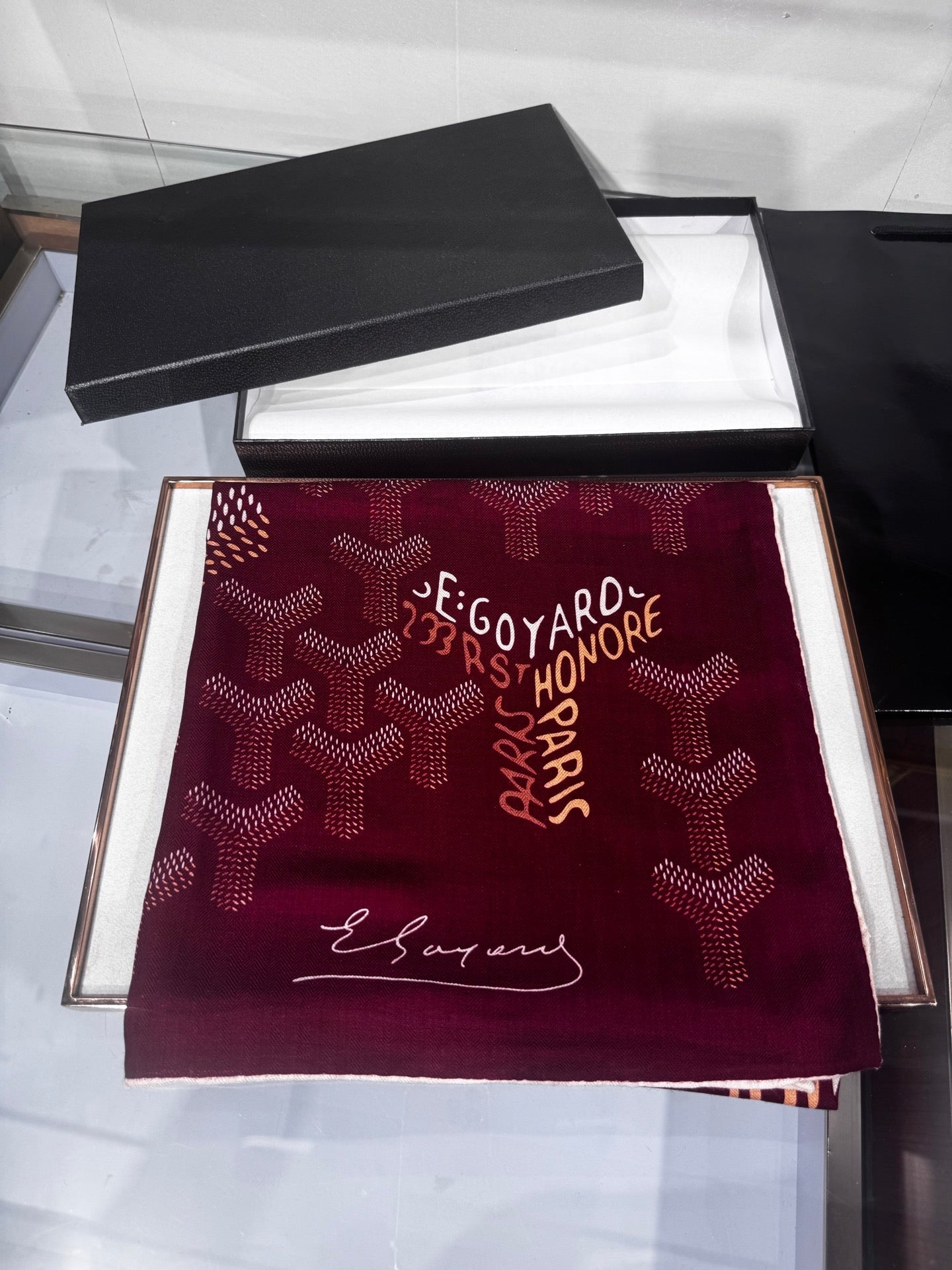 Goyard Shawl Scarf 140x140cm Burgundy Twill Silk 209995