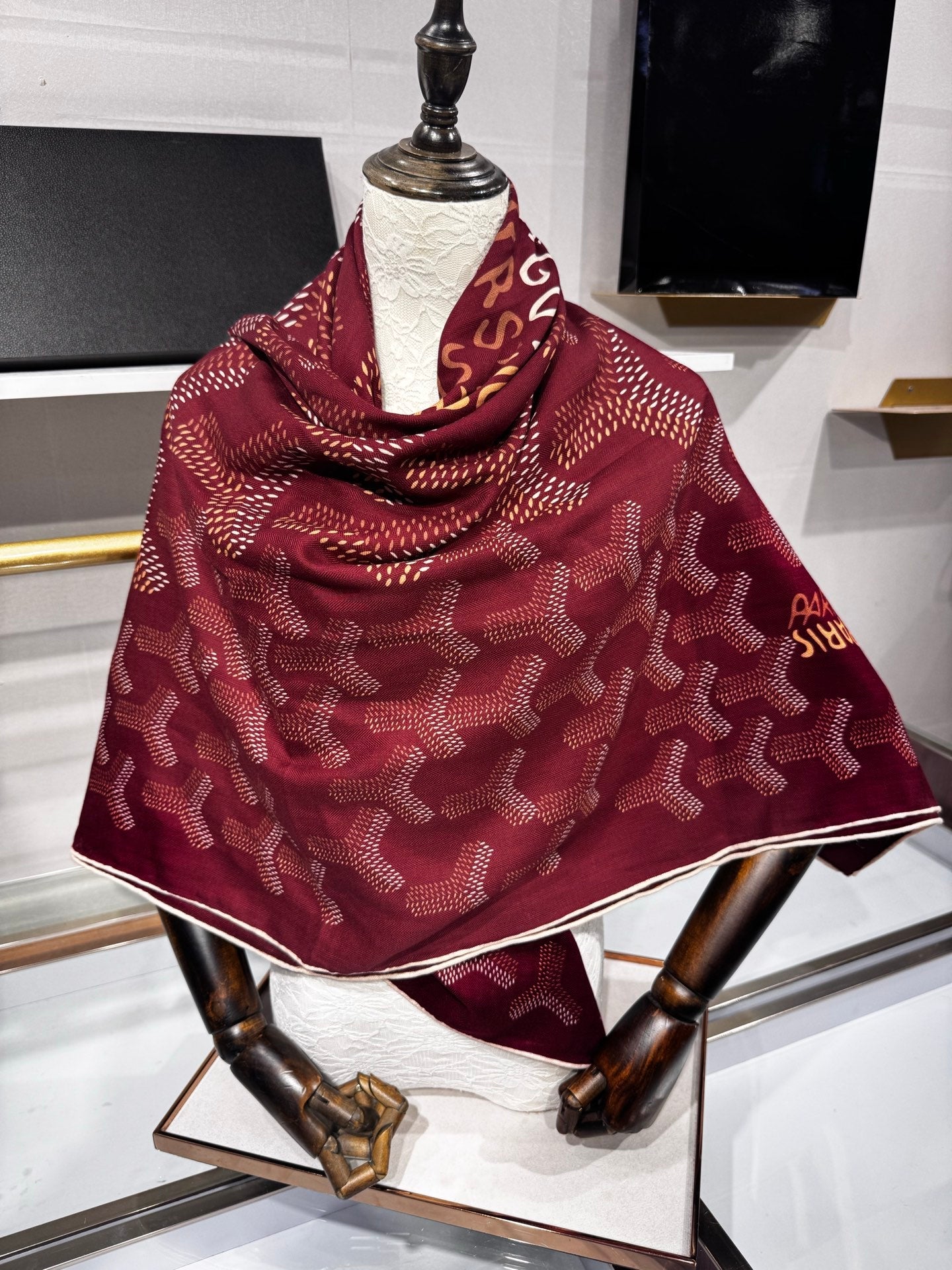 Goyard Shawl Scarf 140x140cm Burgundy Twill Silk 209995