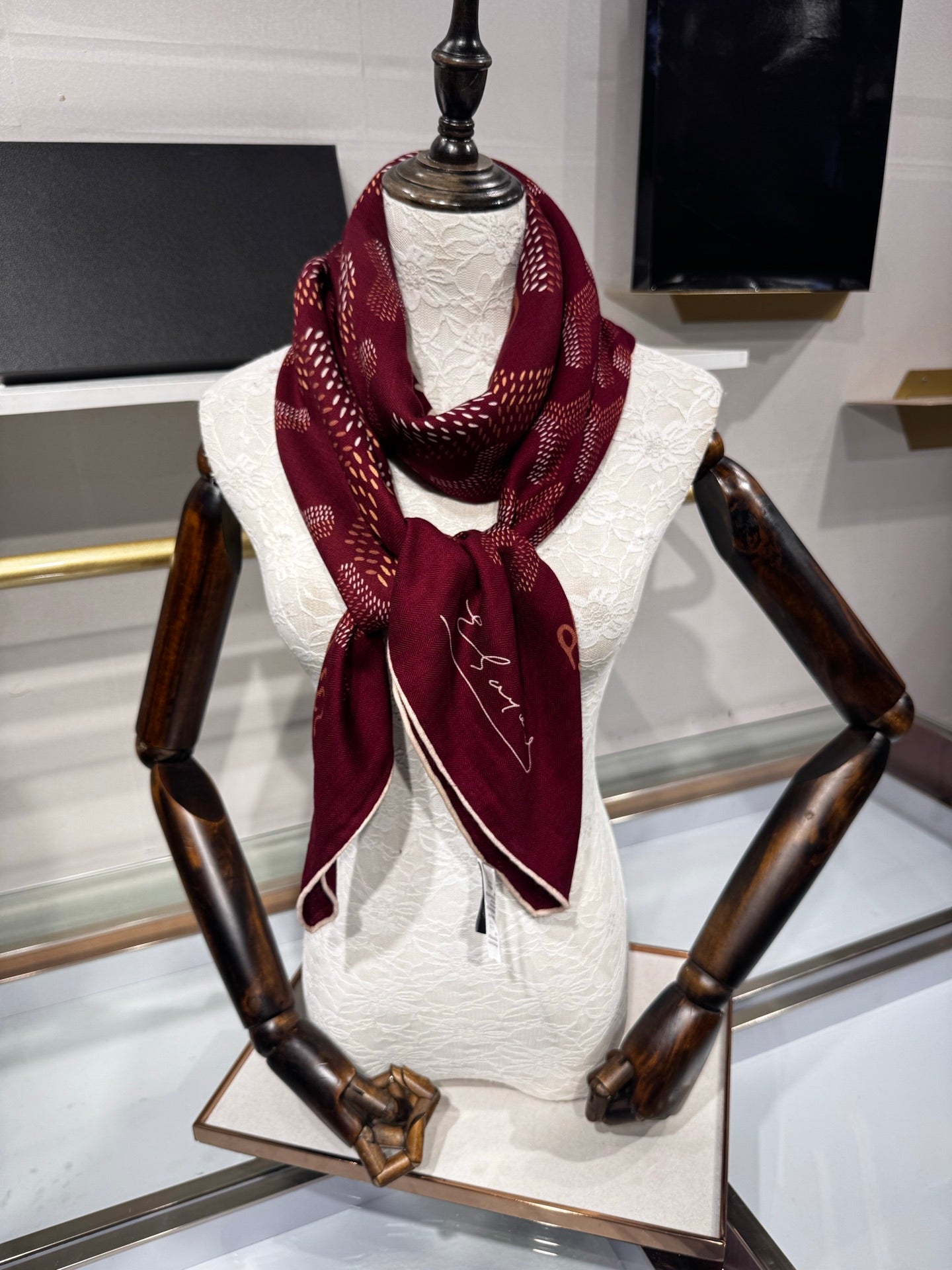Goyard Shawl Scarf 140x140cm Burgundy Twill Silk 209995
