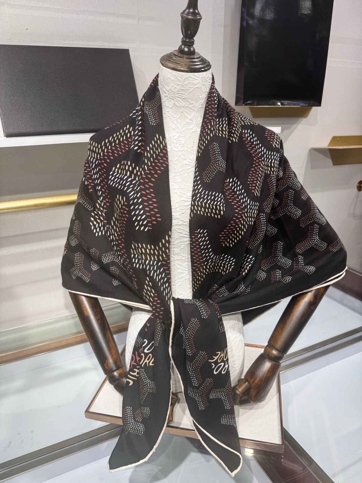 Goyard Shawl Scarf 140x140cm Black Twill Silk 209999