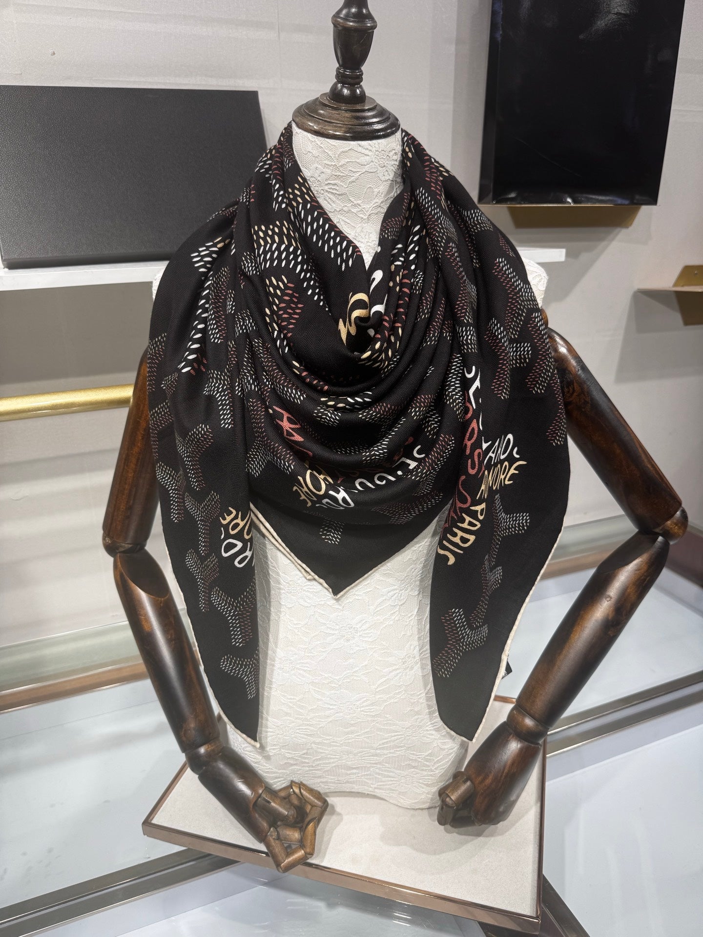Goyard Shawl Scarf 140x140cm Black Twill Silk 209999