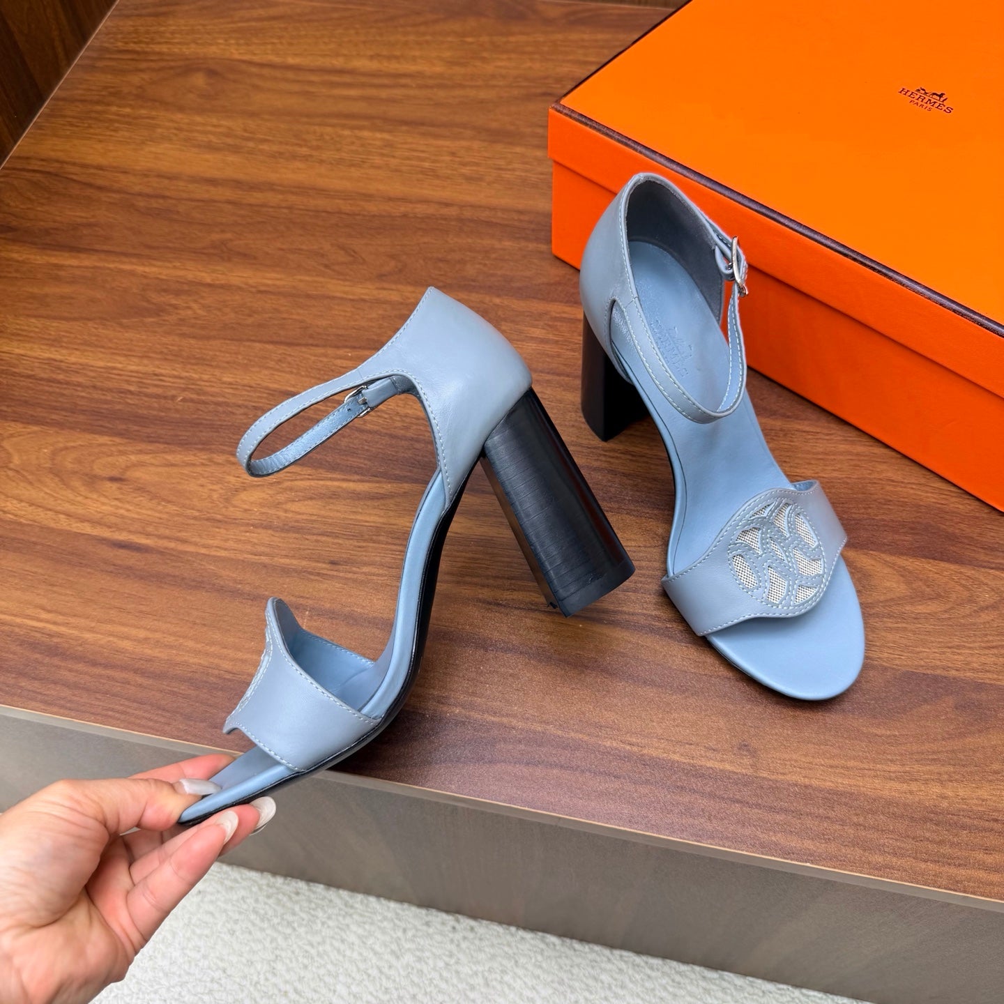 HM 26s Marquise Sandal 85mm In Light Blue Calfskin