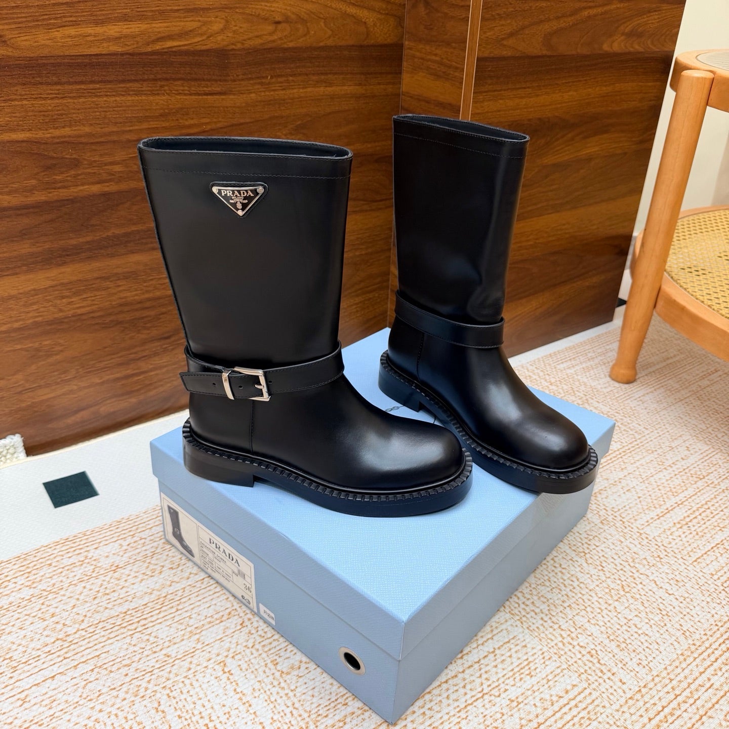 Prada 26s Ankle Riding Boots Black Leather 974556