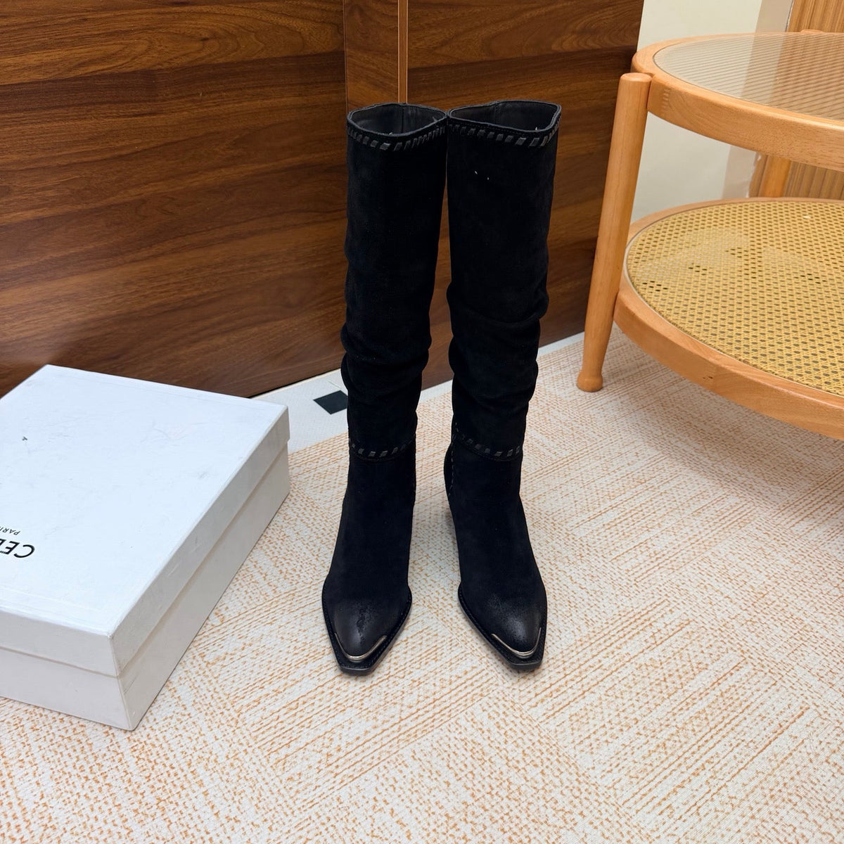 CE 26s Slouch Knee-High Boots 5cm Black Suede 131455