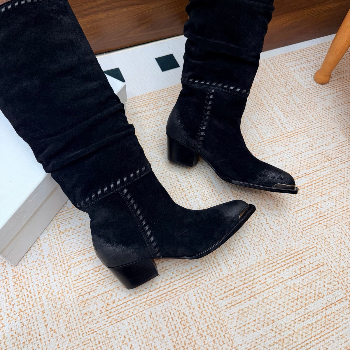 CE 26s Slouch Knee-High Boots 5cm Black Suede 131455