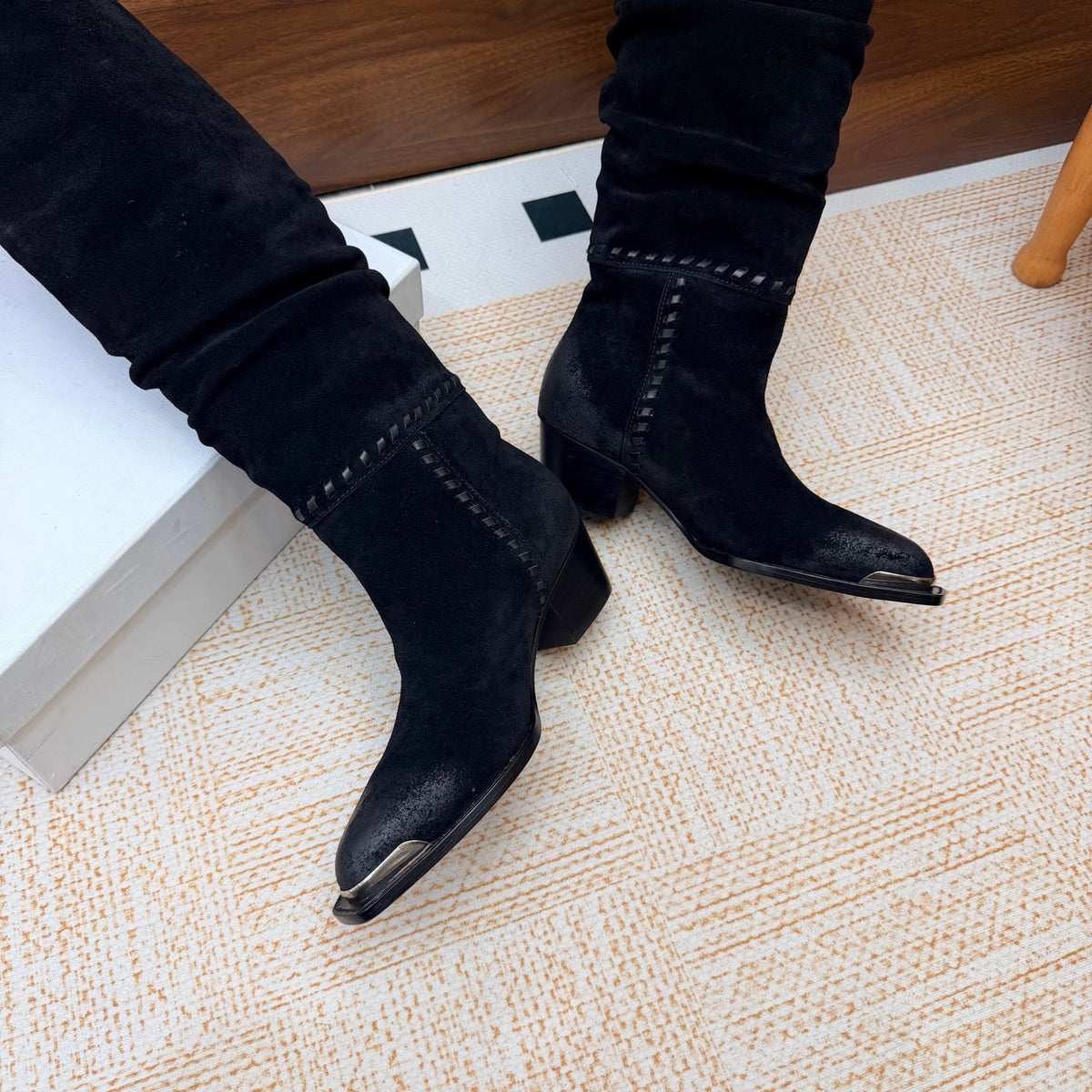 CE 26s Slouch Knee-High Boots 5cm Black Suede 131455