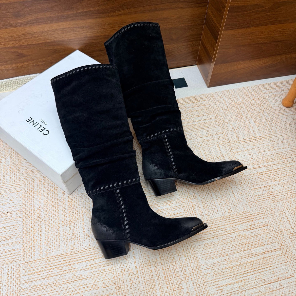 CE 26s Slouch Knee-High Boots 5cm Black Suede 131455