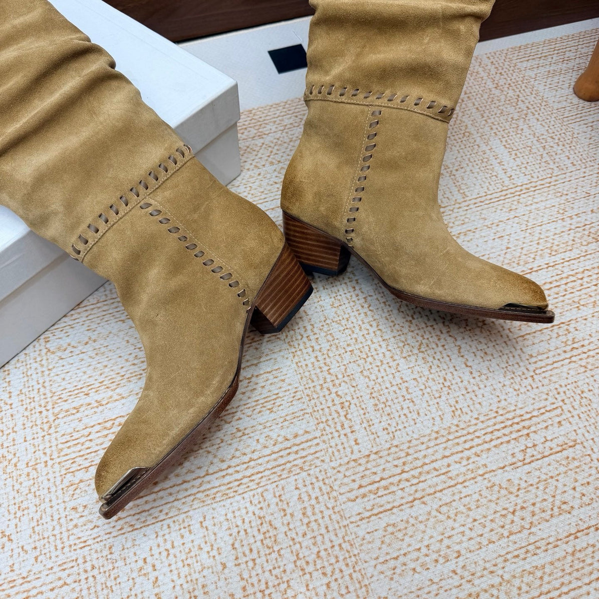 CE 26s Slouch Knee-High Boots 5cm Beige Suede 131457