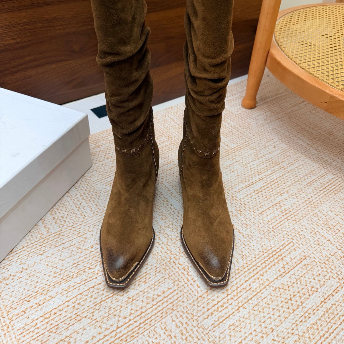 CE 26s Slouch Knee-High Boots 5cm Khaki Suede 131458