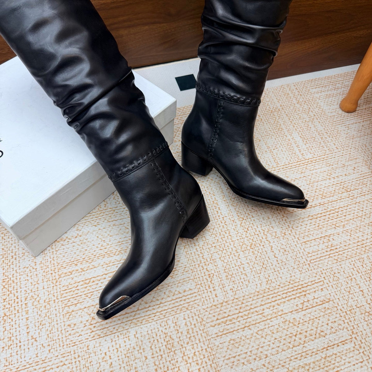CE 26s Slouch Knee-High Boots 5cm Black Leather 131459
