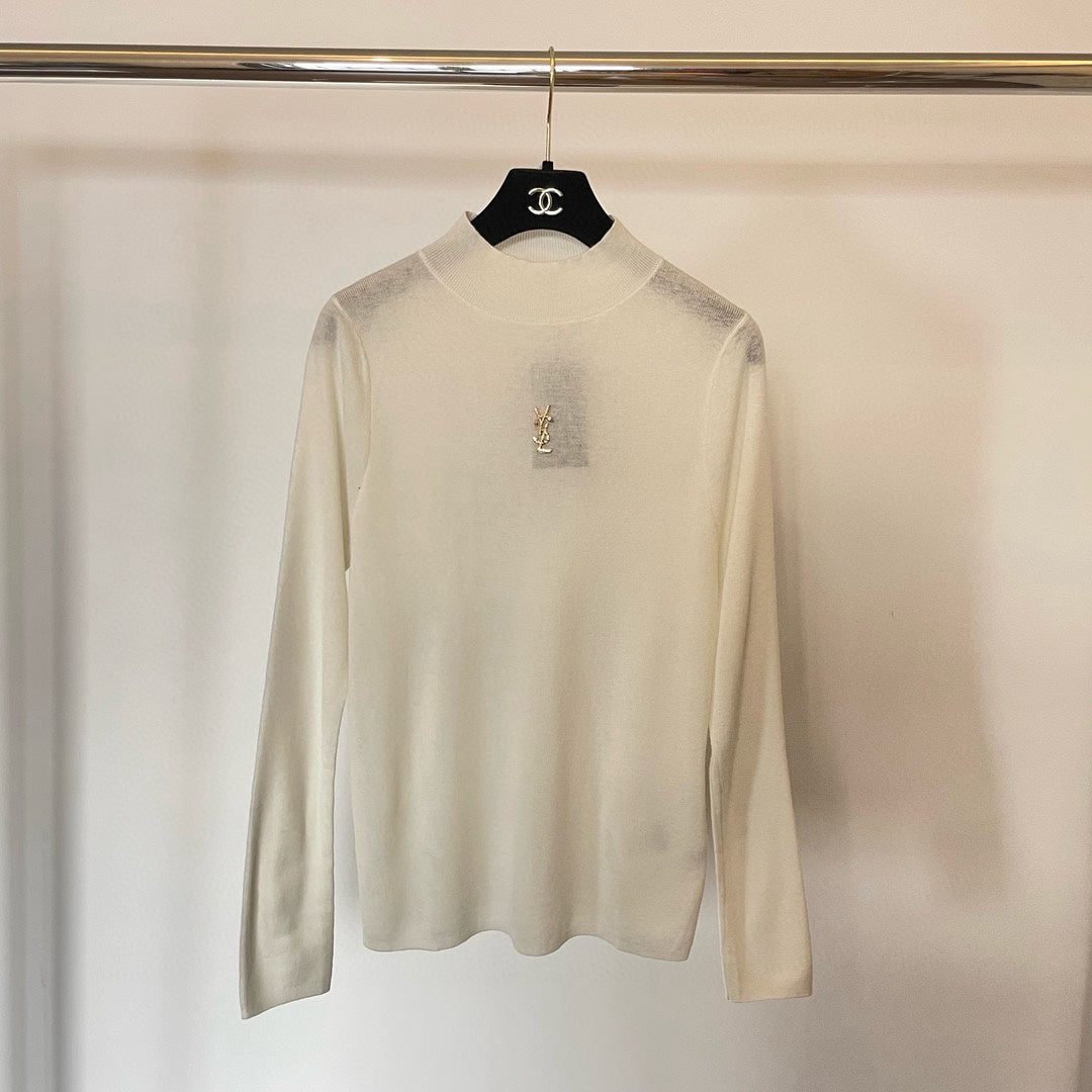 YSL Logo Embroidery Mock Neck Sweater Virgin Wool 438267