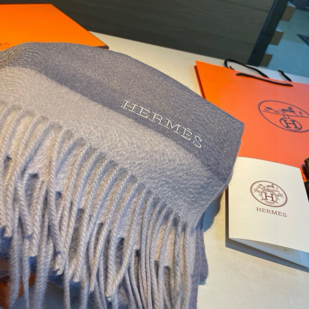 Scarf 180 CM In Grey Blue Mix Grey White Cashmere 398201