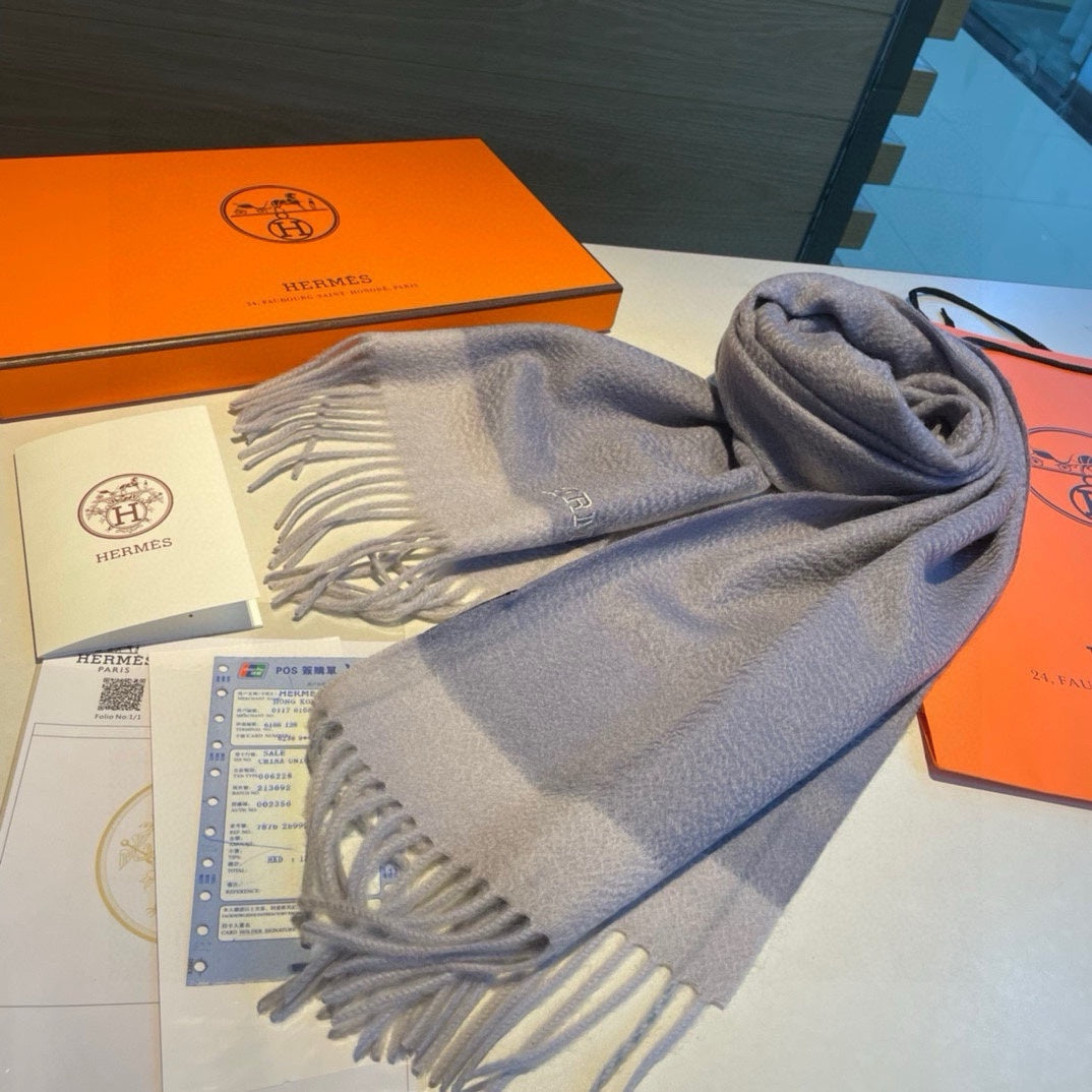 Scarf 180 CM In Grey Blue Mix Grey White Cashmere 398201