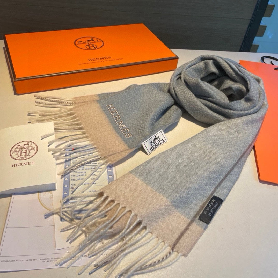 Scarf 180 CM In Grey Blue Mix Beige Cashmere 398204