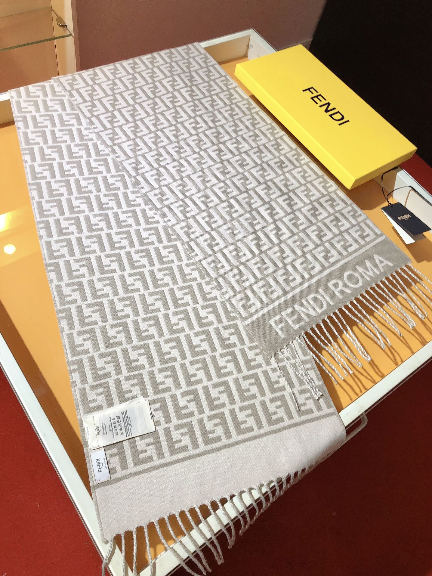 Fendi FF Monogram 180x45cm Grey Beige Wool 136598