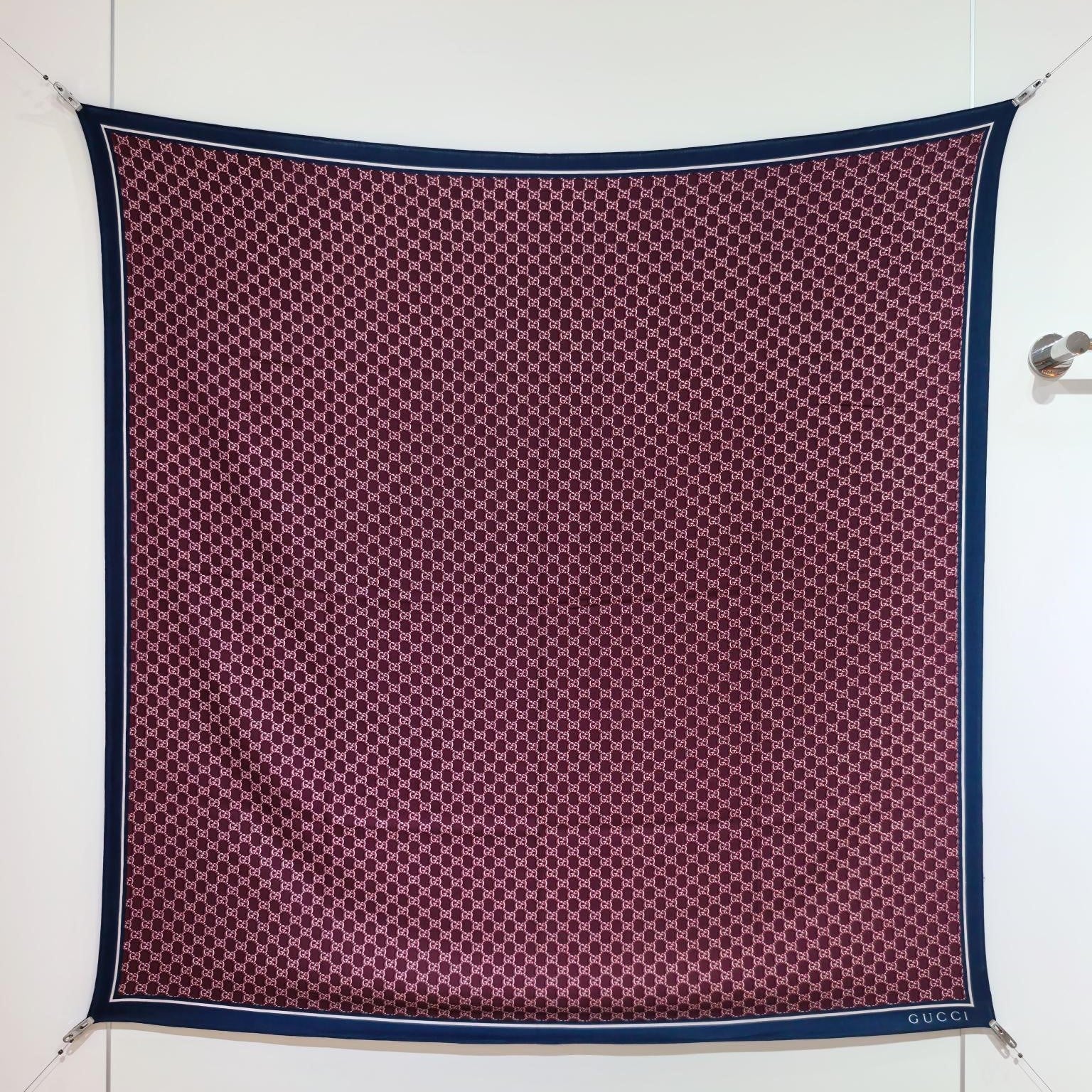 GG Shadow-Print Silk Scarf 140 Burgundy Blue Cashmere Silk 145778