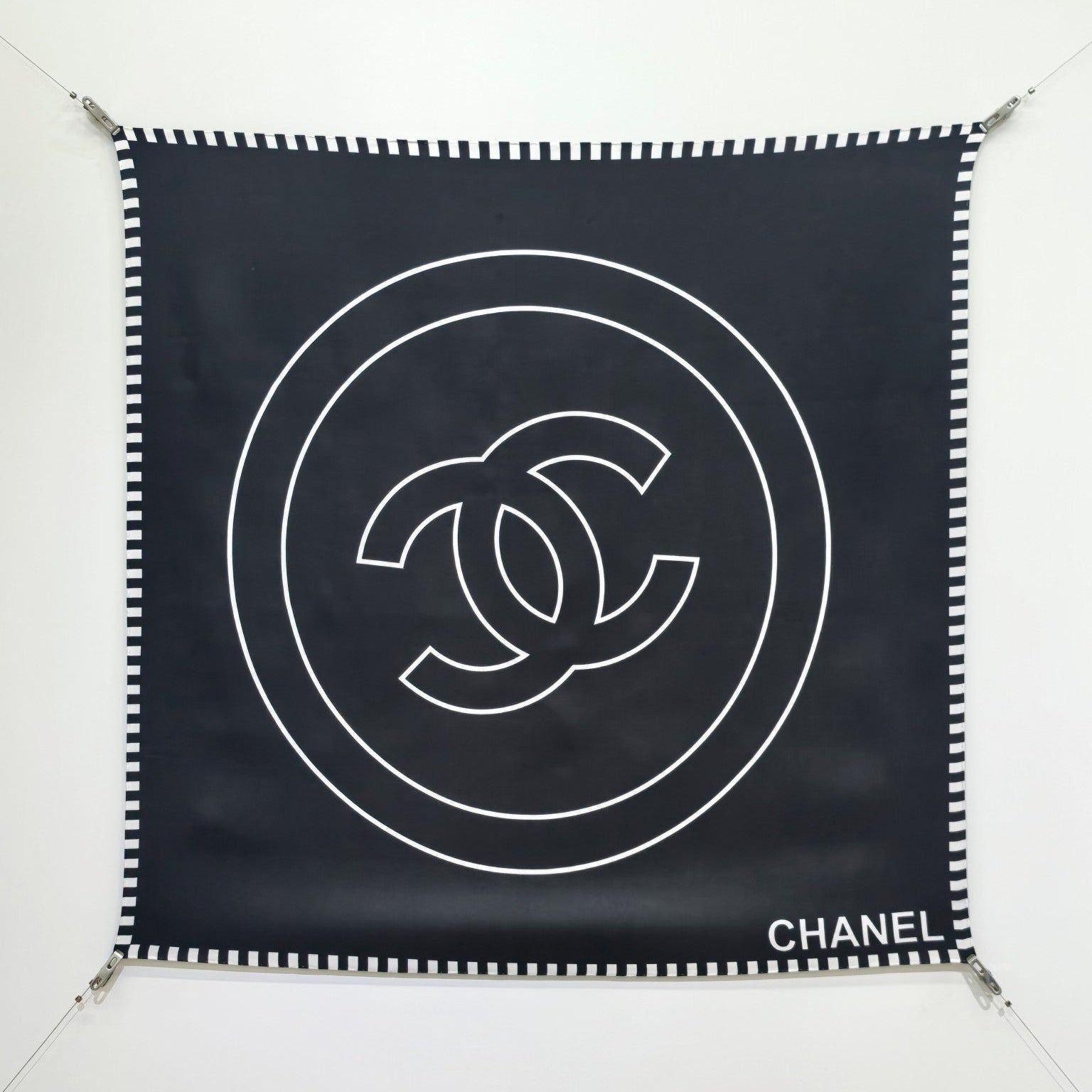 CC Double-sided Scarf 90cm Black Twill Silk 173969