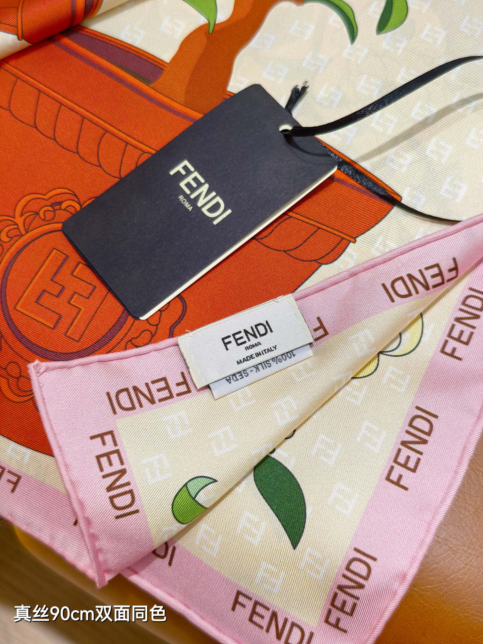 Fendi Scarf 90x90cm Pink Colorful Twill Silk 262735