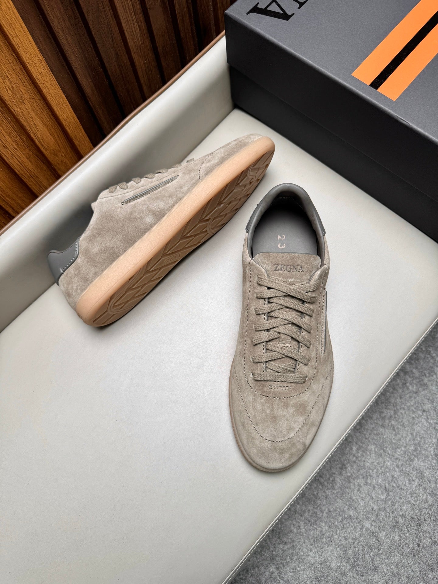 Zegna Men's 232 Low-Top Sneakers Light Taupe Suede