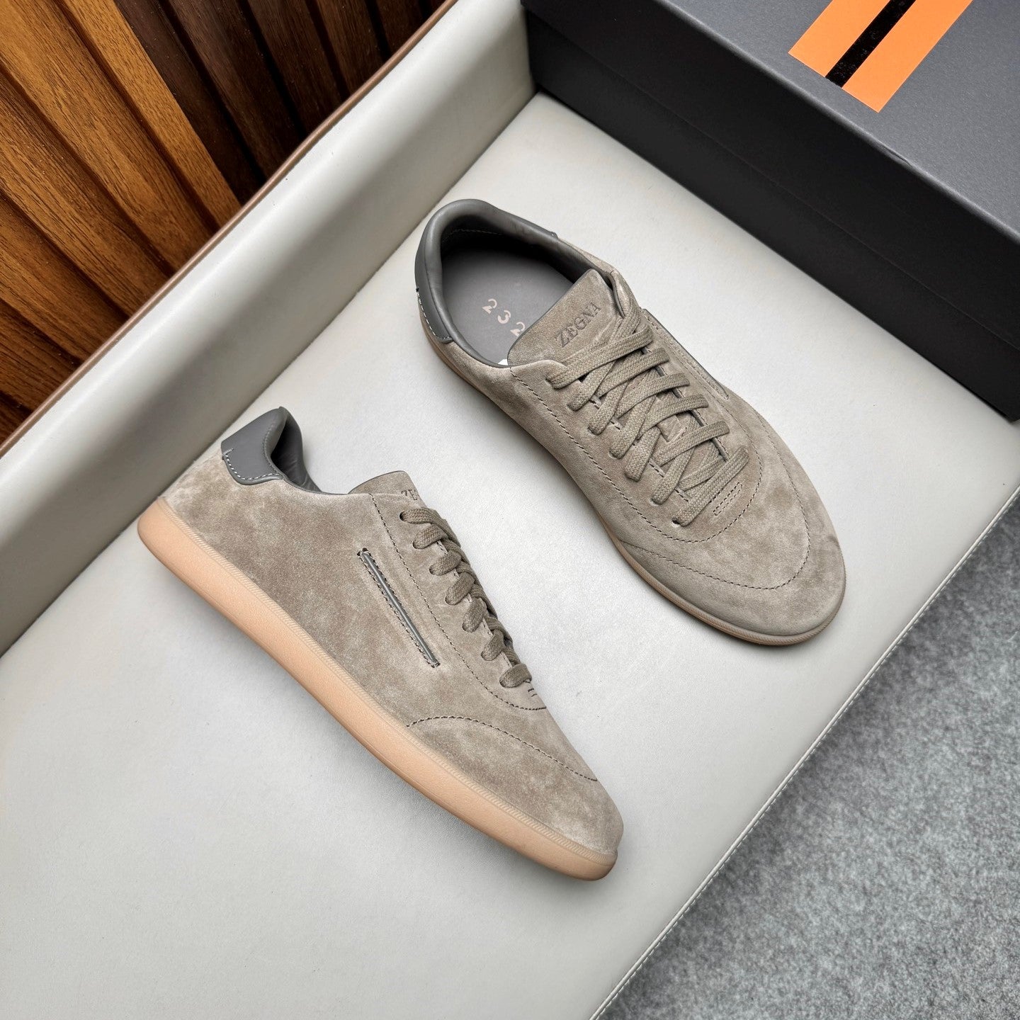 Zegna Men's 232 Low-Top Sneakers Light Taupe Suede