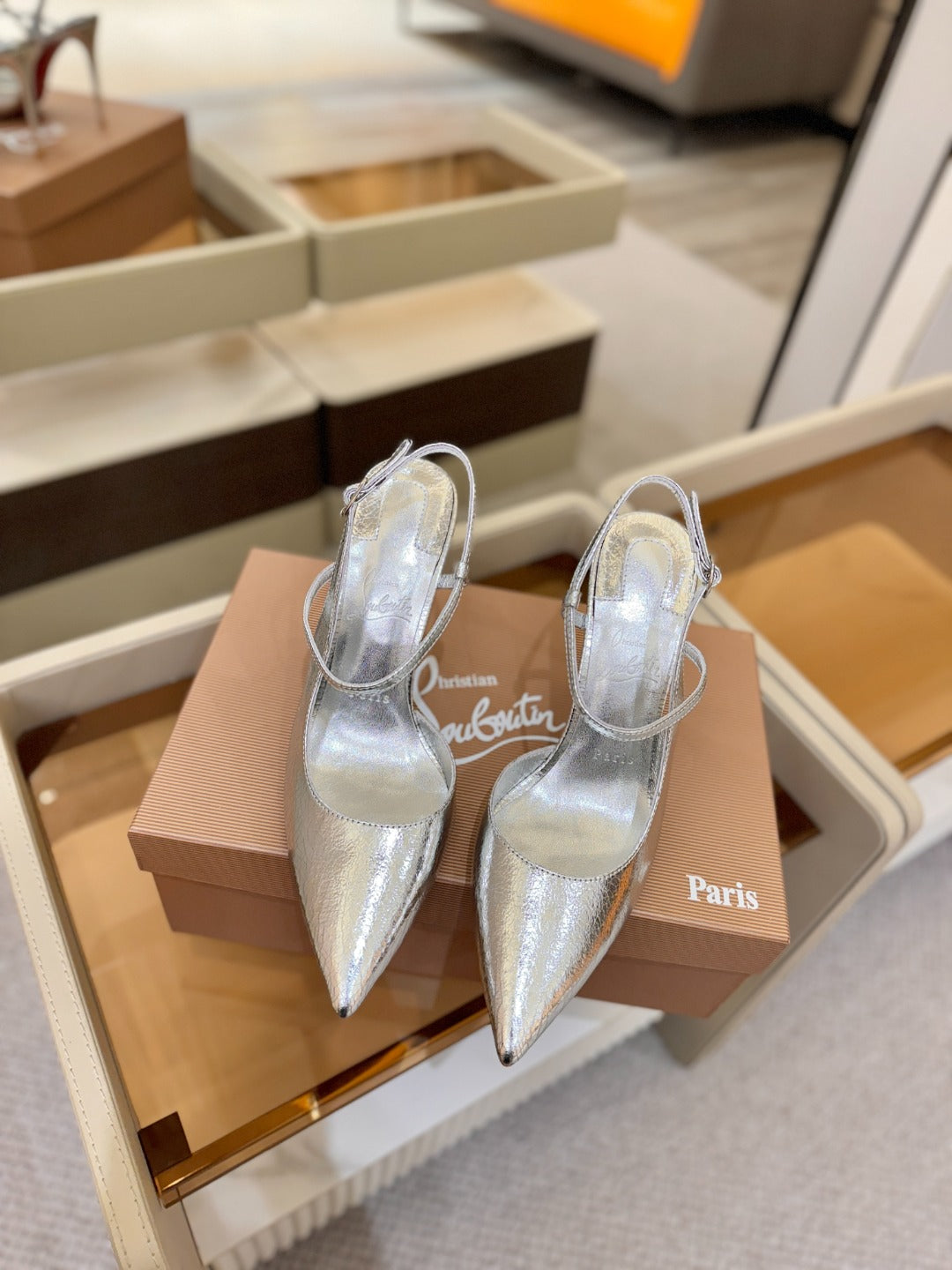 CL Jenlove Slingback 10.5cm Sliver Leather 635809