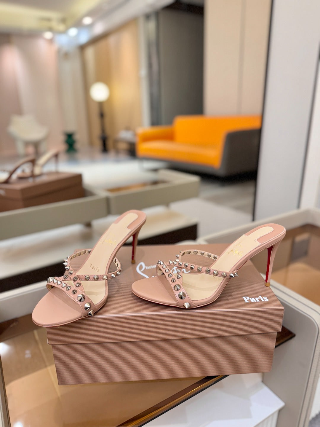 CL Tatooshka Spikes Mule 8.5cm Nude Nappa Leather 776039