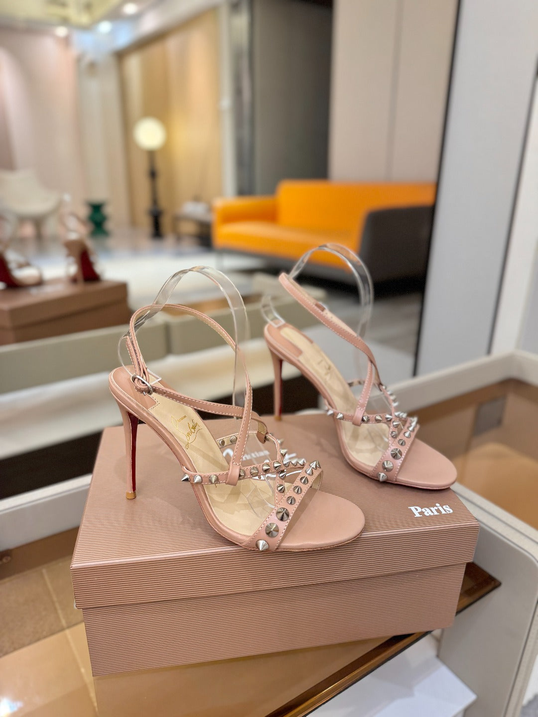 CL Tatooshka Spikes Sandal 10cm Nude Nappa Leather 776045