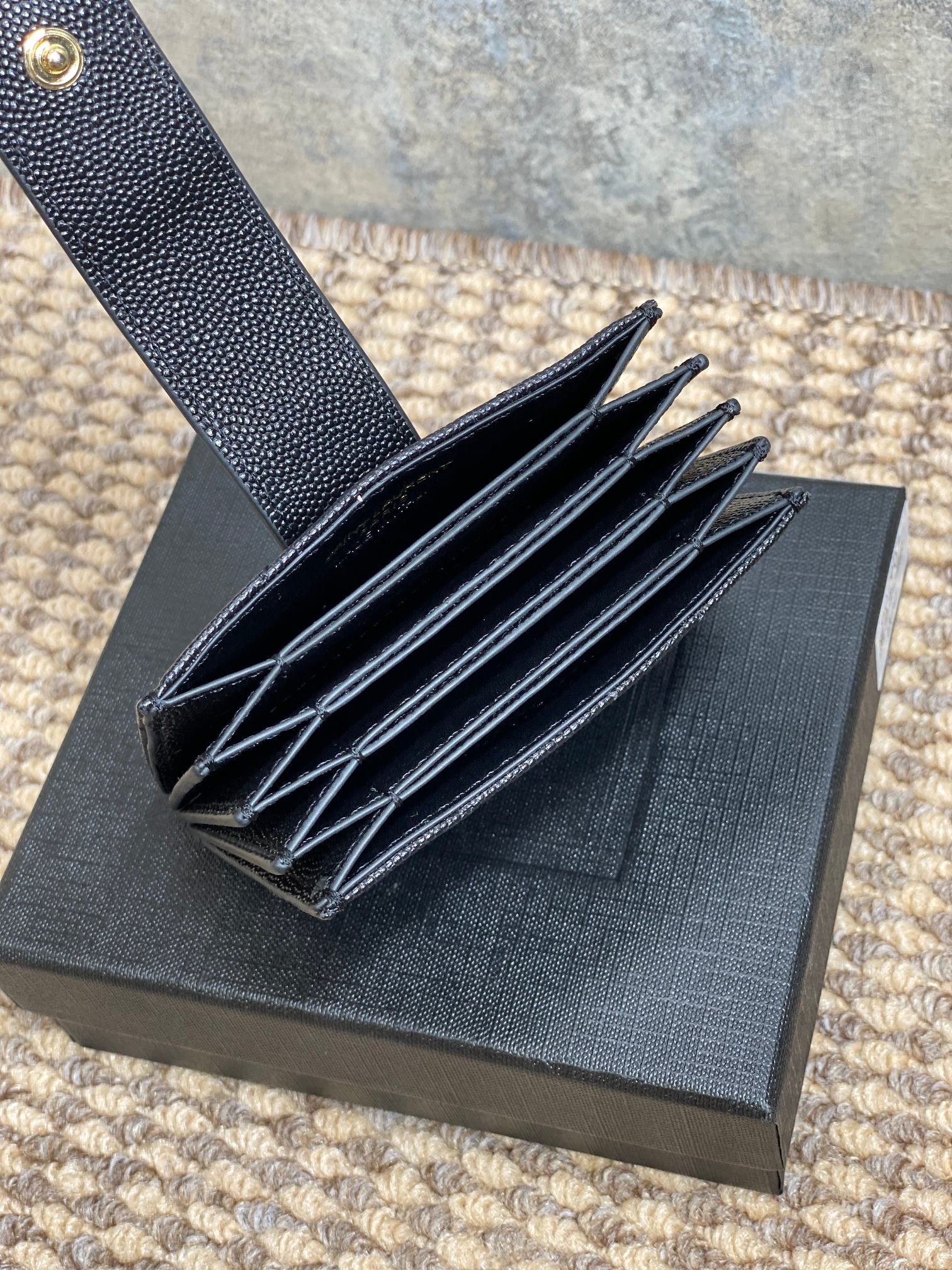 YSL Accordion Card Wallet Black 11cm Caviar Cowhide GHW