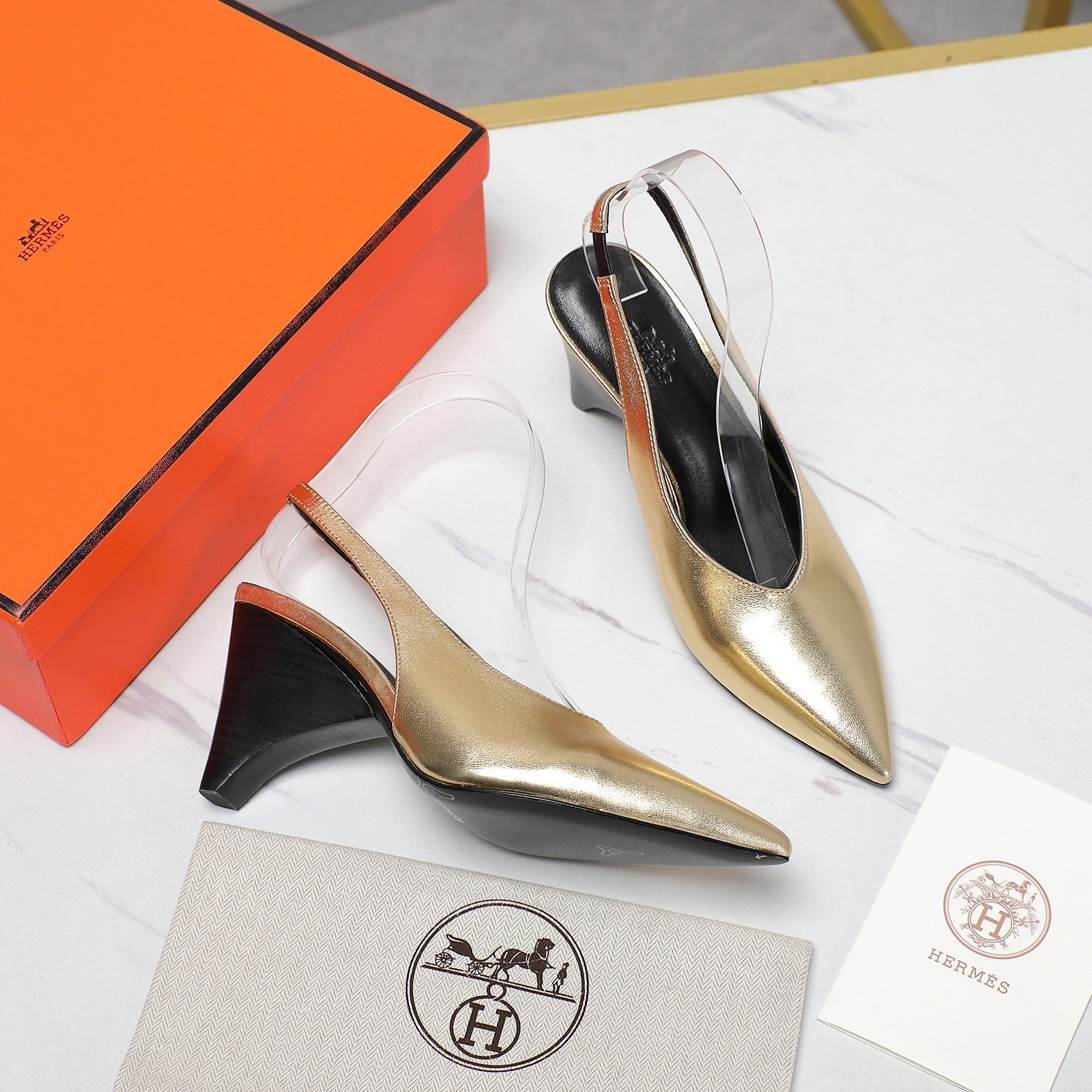 HM Classic High-Heeled Slingback 70mm Golden Sheepskin 547639