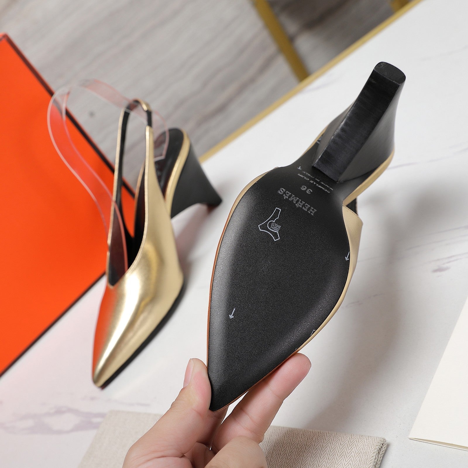 HM Classic High-Heeled Slingback 70mm Golden Sheepskin 547639