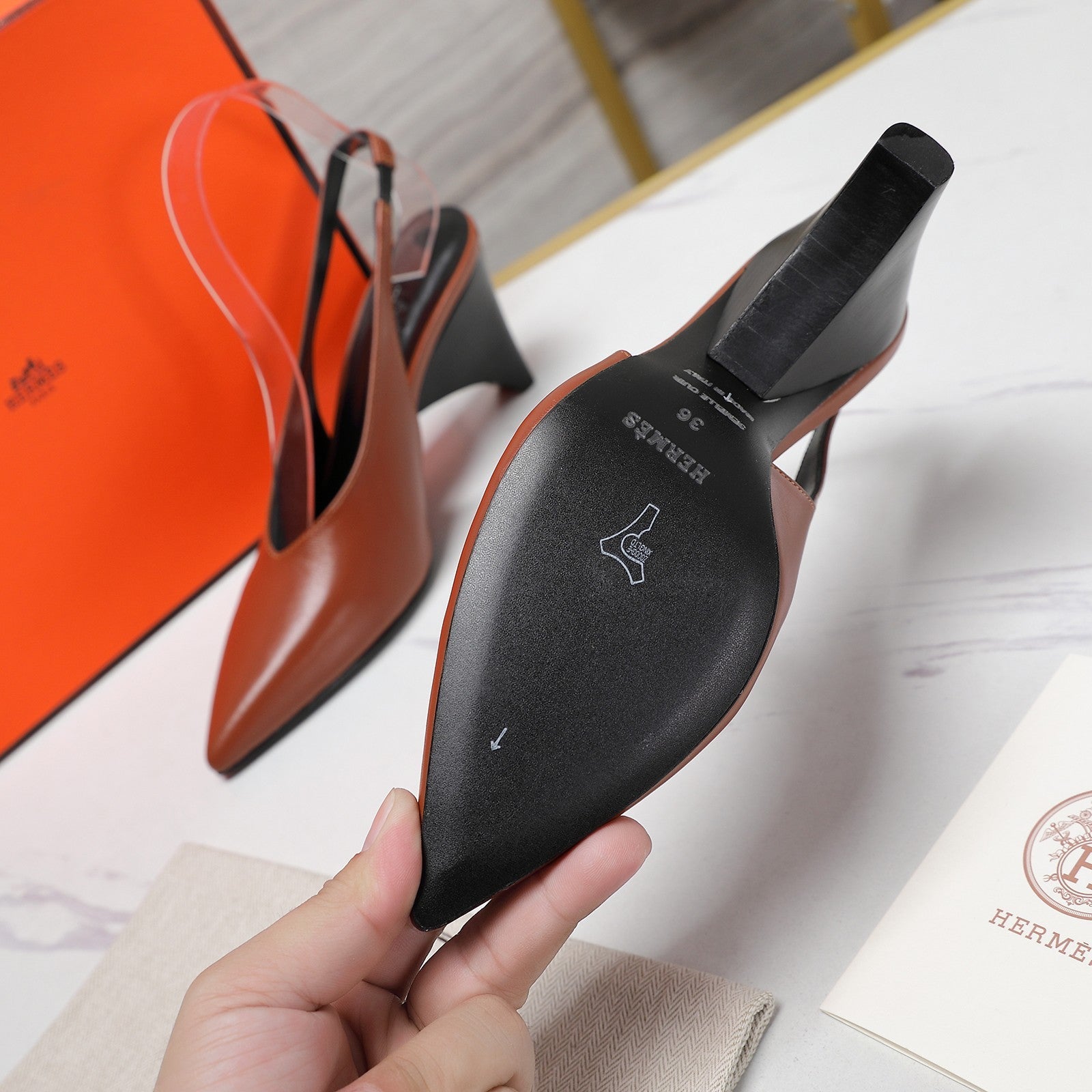 HM Classic High-Heeled Slingback 70mm Brown Sheepskin 547640