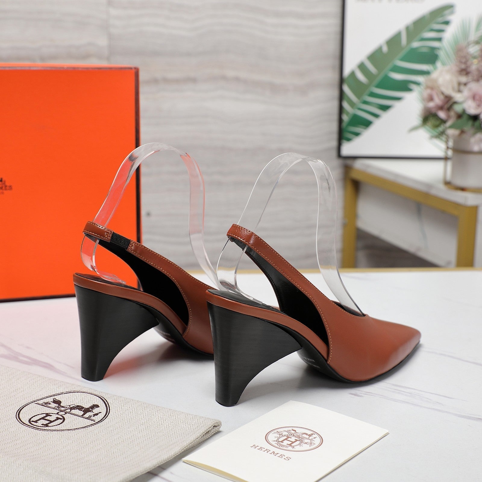 HM Classic High-Heeled Slingback 70mm Brown Sheepskin 547640