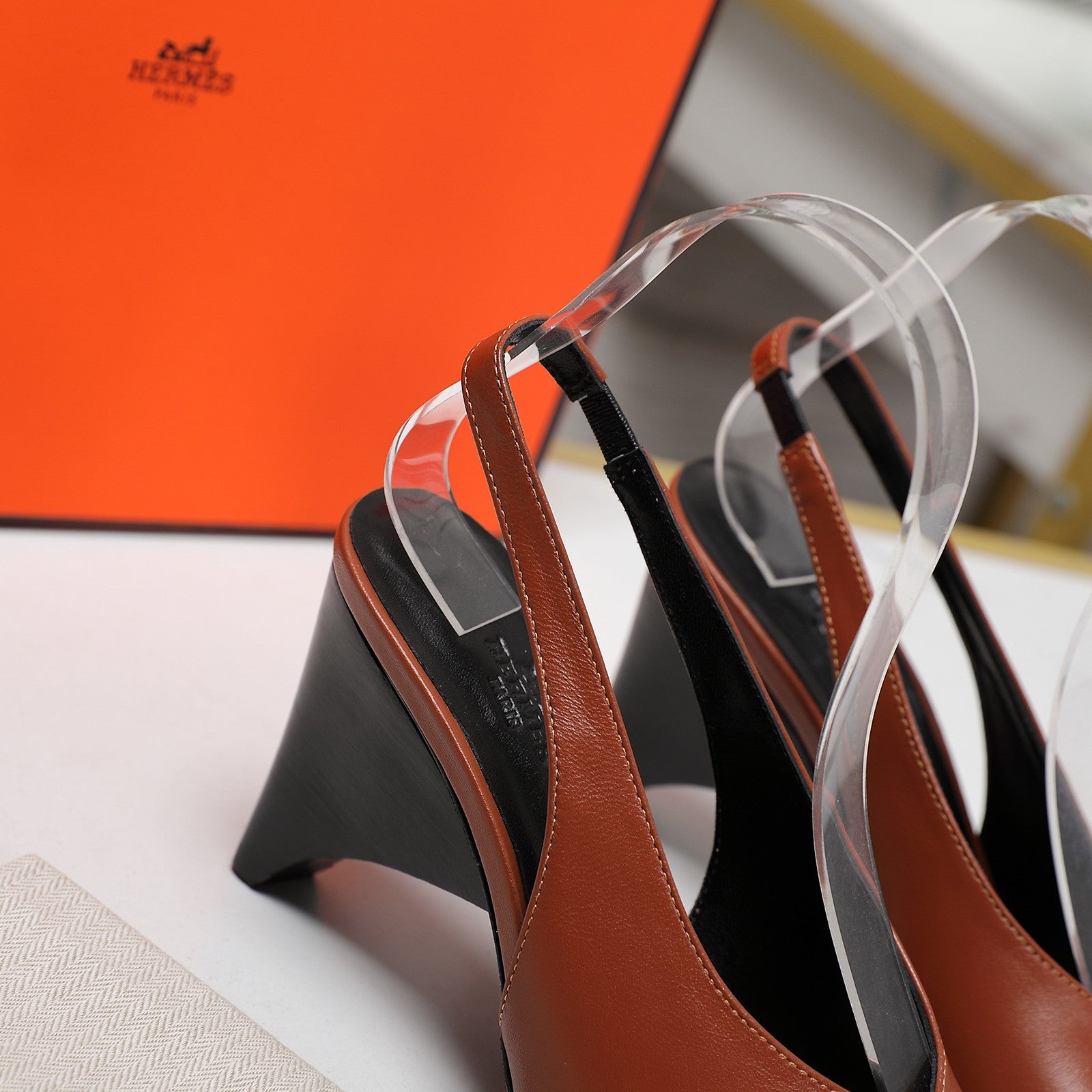 HM Classic High-Heeled Slingback 70mm Brown Sheepskin 547640